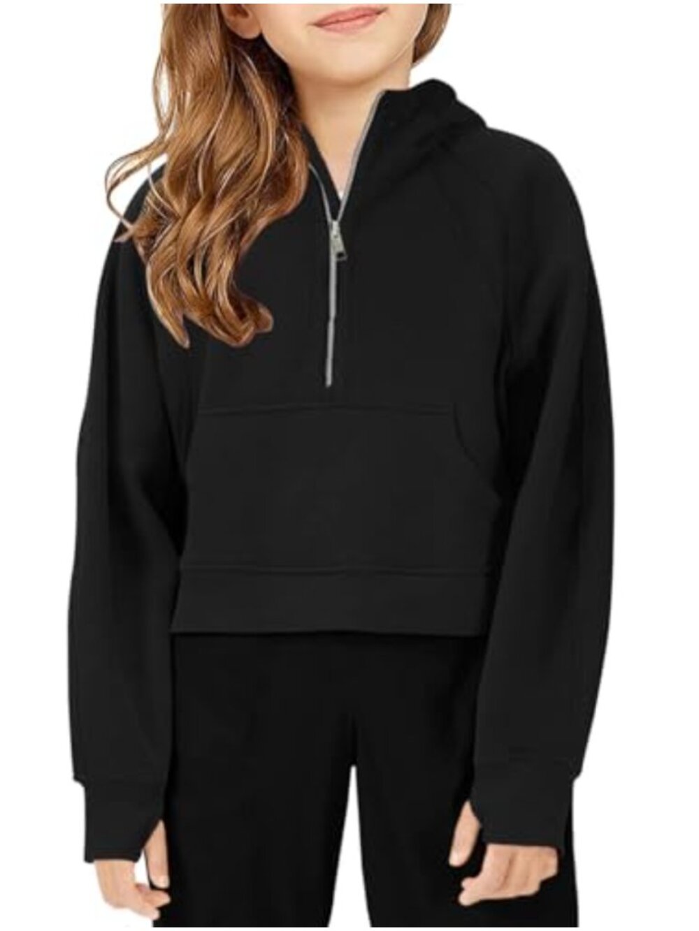 Girls Hoodie Long Sleeve Pullover Sweatshirt with Pocket Zip Neck